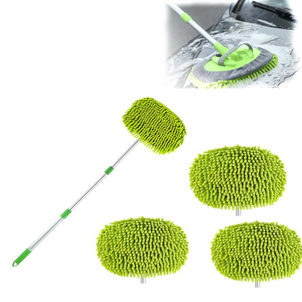 Car Wash Brush With Retractable Long Handle, Double Sided Chenille Microfiber Mop For Suv Truck Rv Green 9330225397151