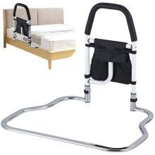 Bed Assist Rail for Elderly with Ergonomic Foam Grip, Stable Floor Support and Storage Pocket, White