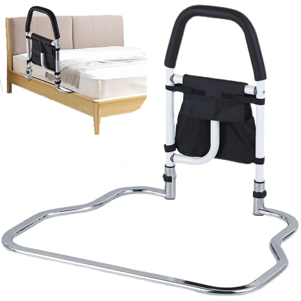 White Bed Assist Rail For Elderly With Ergonomic Foam Grip, Stable Floor Support And Storage Pocket,