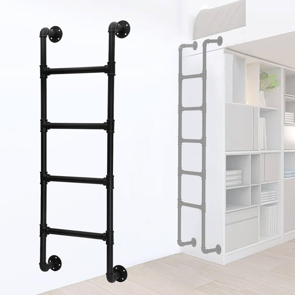 Black Metal Wall Mounted Ladder 73In With Nonslip Rungs, Spacesaving Loft And Bunk Bed Access, 330Lbs Heavyduty Capacity 9351714545518