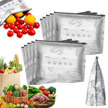 Reusable Aluminum Foil Freezer Storage Bags 10pcs L, Airtight Zipper Seal, Leakproof Stand Up Design, Writable Label