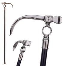 36 Inch Metal THandle Walking Cane for Men, Ergonomic Hammer Handle, Glossy Steel Shaft, Rubber Tip