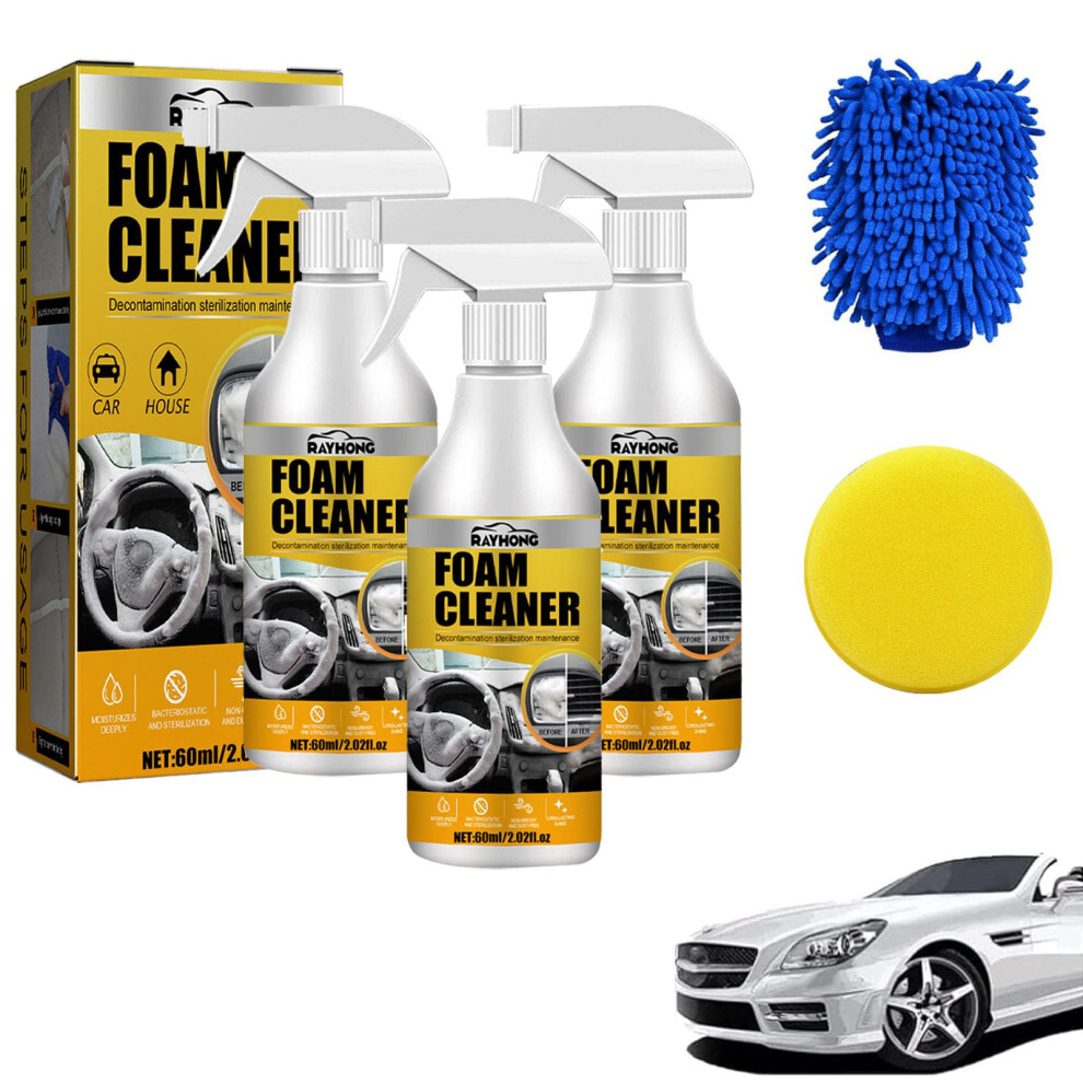Car Foam Cleaner Set 3Pcs, Quick Foam Cleaning Spray 60Ml, Norinse Multisurface Use For Car Interior And Home 9351714545815