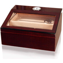 Walnut Glass Cigar Humidor Box with Hygrometer and Humidifier, Clear Lid, Durable Desktop Display