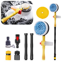 Rotating Car Wash Brush 360 Auto Spin Cleaner with Detachable Handle, Soft Chenille, Soap Dispenser, Universal for Cars (Brush + 5m Hose)