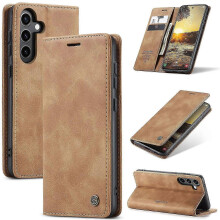 (Brown) Case for Compatible Brand Galaxy S25+ Card Holder Stand Leather Phone Cover - Black