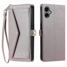 (Style A) Leather Case with Wrist Strap Wallet Stand Phone Cover for Certain Brand Galaxy A06