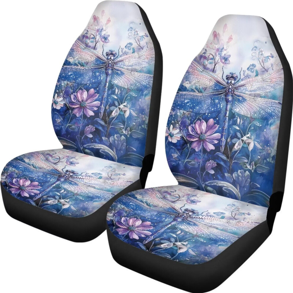 Floral Dragonfly Car Seat Covers 2 Pcs Set Universal Fit Front Seats Suv Sedan Breathable Antislip Design Purple 9073542068105