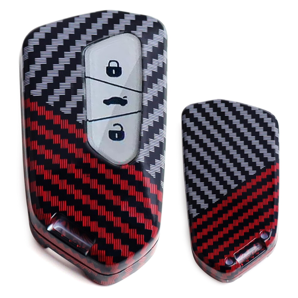 Glossy Carbon Fiber Key Fob Case For Vw Golf Mk8 Gti, Full Coverage Scratch Resistant Shell For Id.3 And Skoda Octavia Black/Red 9073542068129