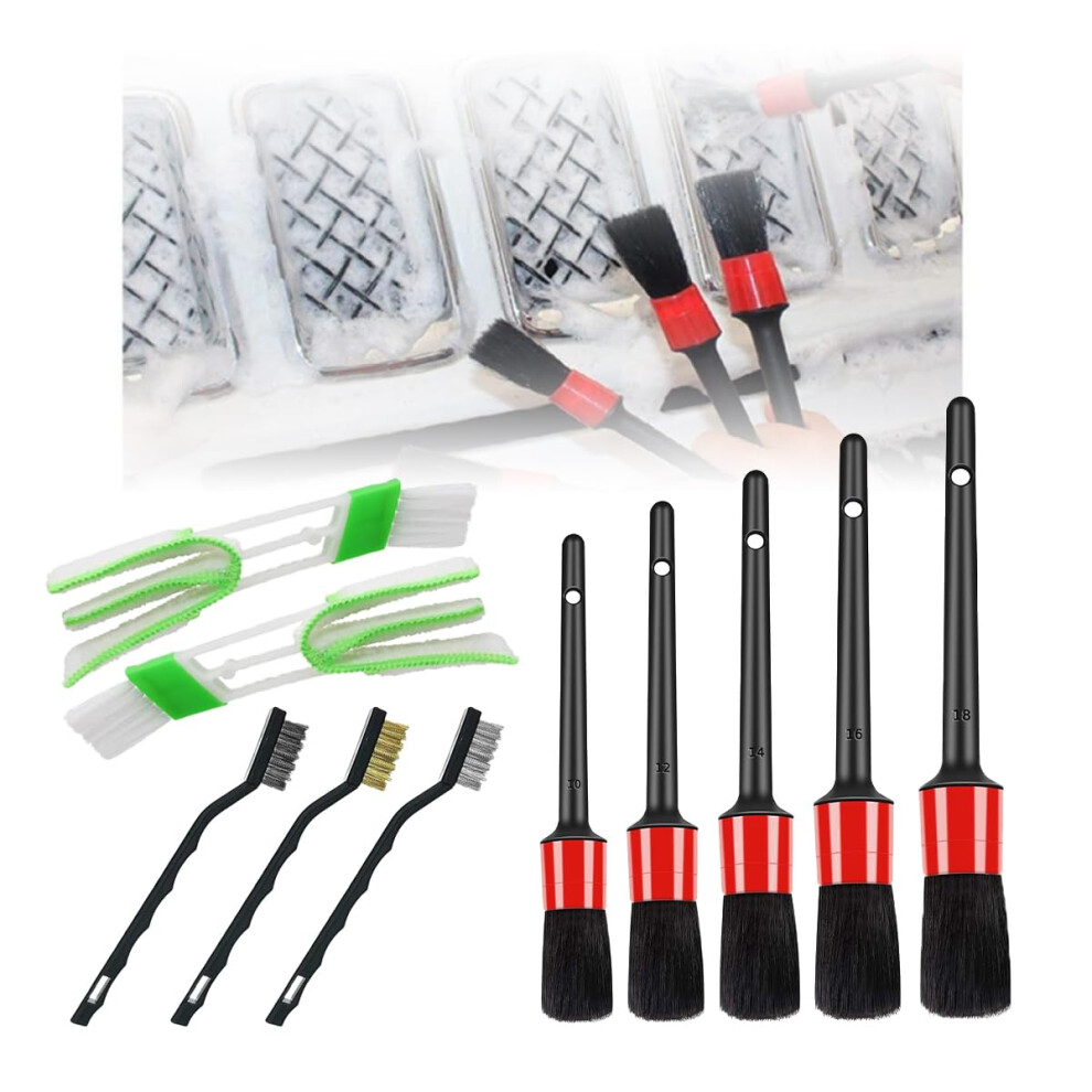 10Pcs Car Detailing Brush Set, Complete Auto Cleaning Kit With Boar Hair, Wire And Vent Brushes For Interior And Exterior Care 9330225398646
