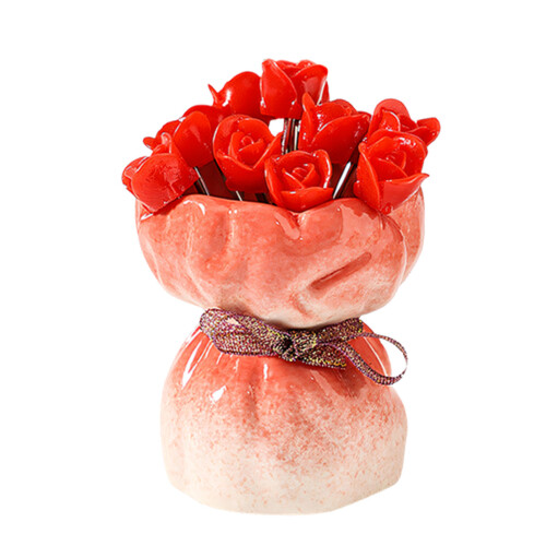 Practical Decorative Rose Flower Small Steels Forks Set Of-Red