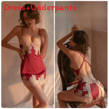(Maroon)Breathable Satin Lingerie For Women With Short Skirt And Sleeveless Design Ideal For Sleep Spa And