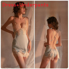 (SkyBlue)Lingerie donna in raso traspirante con gonna corta e design senza maniche ideale per dormire spa e