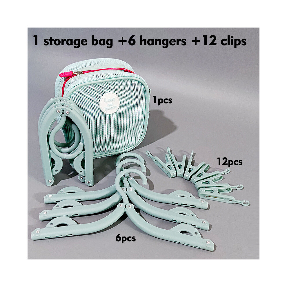 (Blue Clips) Compact Plastic Travel Hanger With Carry Bag And Clips For Dorm Room Packing 697399713644