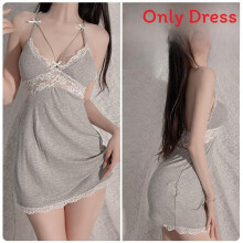 (Gray,M)Sleeveless Satin Nightgown With Chest Pad For Women Sleepwear Lounge And