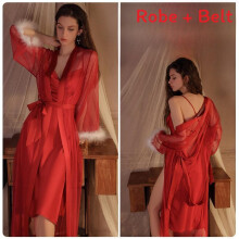 (RedRobe,OneSize)Elegant Satin Night Gown For Women With Comfortable Breathable Fabric For Bedroom Hotel And