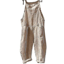(XL, Yellow) Women's Ladies Summer Striped Casual Loose Long Bib Overalls Pants Wide Leg Jumpsuits Baggy Rompers Trousers With Pockets