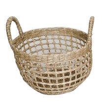 (With handle) Handmade Storage Basket Natural Seaweed Woven Flower Pot Planter Vase Storage Garden Home Decor