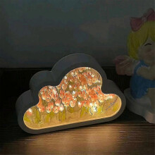 (B, Pink) Diy Tulip Night Light, Cloud Tulip Mirror Night Light, Simulation Flower Bedroom