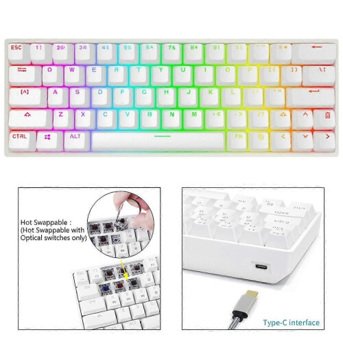 (GN, White) Mechanical Game Keyboard with Gateron Glacier Optical Switch RGB Programmable 1