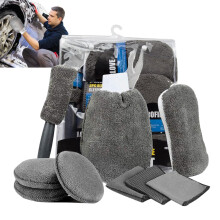 Car Detailing Kit 9 Piece Microfiber Set Scratch Cleaning with Compact Storage Bag for Interior and Exterior