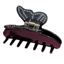 (Dark) Hair Claw Clip for Butterfly for Rhinestone Banana Clip Jaw Hair Clamp Banana Barrette Fashion Women Girl Hair Style Acc Red diamond