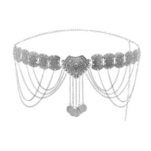 (Silver) Fringed Coins Chain Belt for Women Hollowed Waist Chain Ethnic Decorative Dress Belt Party Waist Decors Body Jewelry Silver