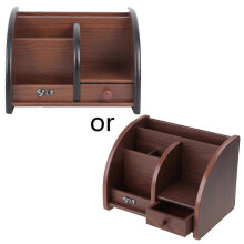 (Style I) Multifunctional Wood Pen Holder with Drawer Bookend Home Stationery Supplies
