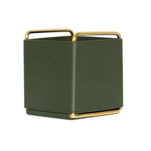 (Green) Vintage Leather Cosmetics Holder for Case Remote Holder Box Art Craft Organizer