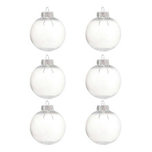 (8cm, Silver) Clear Christmas Ball with Removable Cap, Set of 6pcs Metal Hangers New Year Party Ornaments for DIY Holiday Decoration