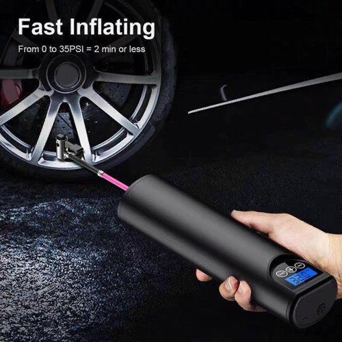 (Black) Tire Inflator Portable Air Compressor with Display Emergency LED Lights 2