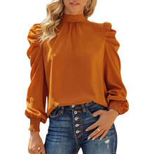 (XXL, orange) Women's Casual Loose Fitting Shirt Tops High Neck Long Sleeve T-Shirts Fall Tees Shirt Tunics Top White XL