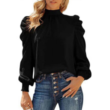 (S, Black) Women's Casual Loose Fitting Shirt Tops High Neck Long Sleeve T-Shirts Fall Tees Shirt Tunics Top White XL