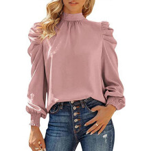 (M, Pink) Women's Casual Loose Fitting Shirt Tops High Neck Long Sleeve T-Shirts Fall Tees Shirt Tunics Top White XL