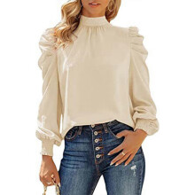 (XXL, apricot) Women's Casual Loose Fitting Shirt Tops High Neck Long Sleeve T-Shirts Fall Tees Shirt Tunics Top White XL