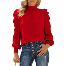 (M, Red) Women's Casual Loose Fitting Shirt Tops High Neck Long Sleeve T-Shirts Fall Tees Shirt Tunics Top White XL
