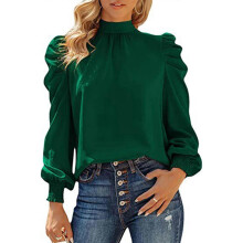 (XXL, Green) Women's Casual Loose Fitting Shirt Tops High Neck Long Sleeve T-Shirts Fall Tees Shirt Tunics Top White XL