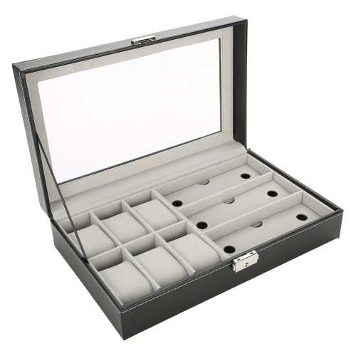 Black PU Leather 6+3-Grid Storage Case 33208 cm
