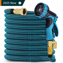 100ft Expandable Garden Hose with 10‑Pattern Spray Nozzle, 3X Flexible No Kink Design and Brass Fittings