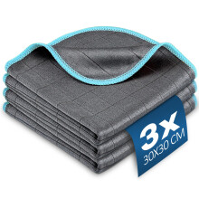 Car Microfiber Towels Pack of 3, 12x12 Grey Blue – Lint Streak Detailing Cloths for Glass and Windows