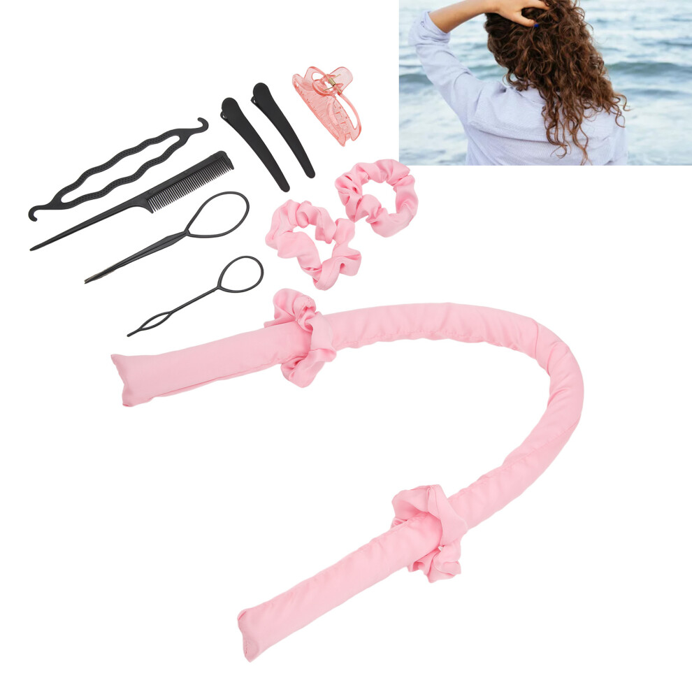 Pink 10Pcs Heatless Curling Rod Headband Set