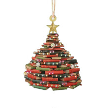 (B) Reading Book Christmas Ornament Craft Stacked Book Hanging Ornament Christmas Tree Decorative - JA