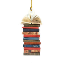 (C) Reading Book Christmas Ornament Craft Stacked Book Hanging Ornament Christmas Tree Decorative - JA
