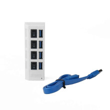 (White) 4 Port USB Data Hub Multi USB 3.0 Hub Splitter with Individual On/Off Switches