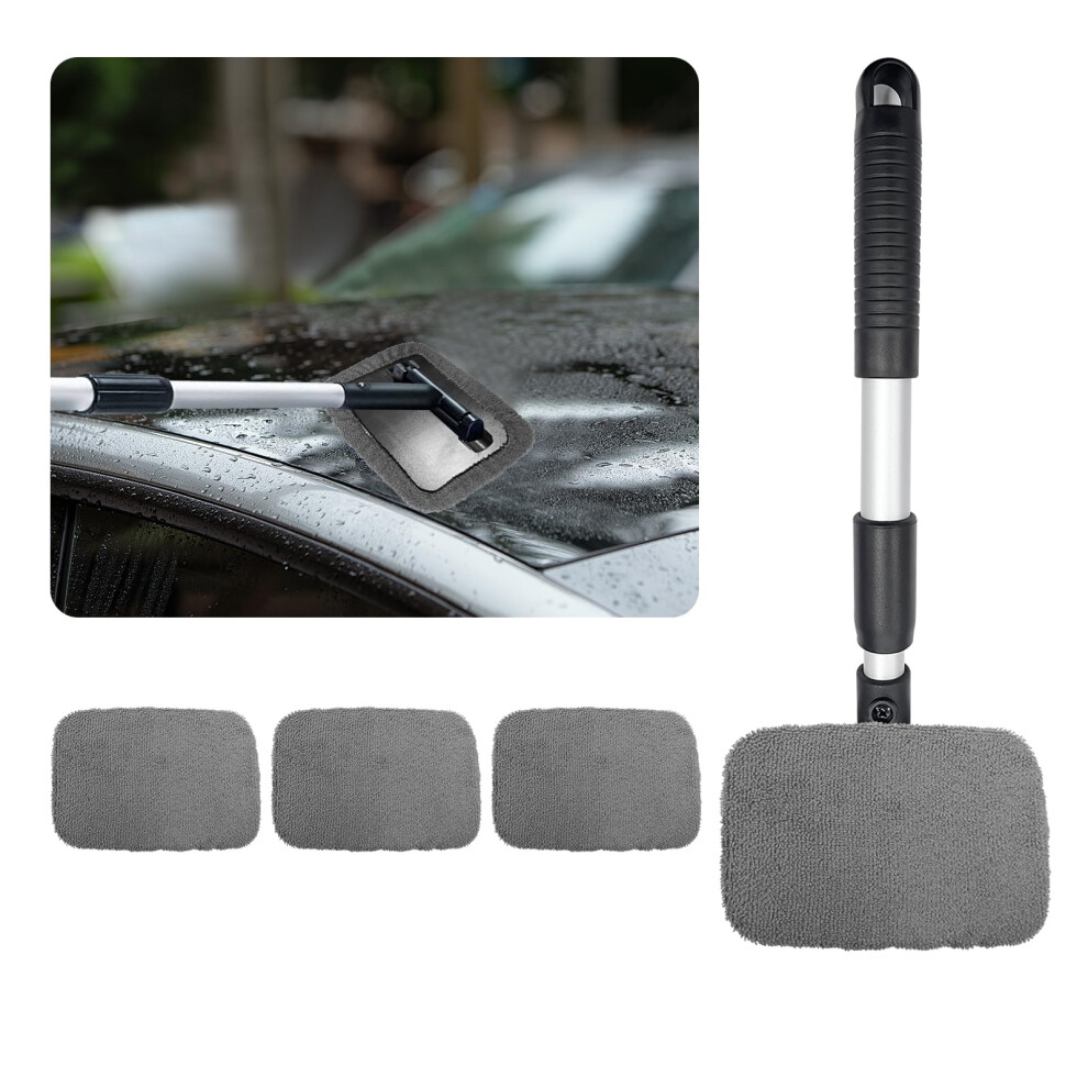 Car Windshield Cleaner With Extendable Aluminum Handle, Streak Microfiber Pads, 180 Rotating Head ( Rectangle) Gray 9771547924173