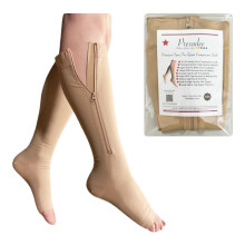 2030 mmHg Zipper Compression Socks Open Toe Firm Graduated Fit for Swelling Relief Beige 5XLarge