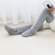 (Light Grey) 1 Pairs Women Over Knee High Fuzzy Long Socks Plush Slipper Double Sided Plush Stockings Leg Warmers Winter Home Sleeping Socks - JA