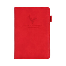 (Red) B5 Leather Notebook 132 Sheets Linded Ribbon Bookmark Pen Slot for Office Staff