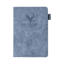 (Blue) B5 Leather Notebook 132 Sheets Linded Ribbon Bookmark Pen Slot for Office Staff