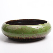 Large Green Ceramic Succulent Planter Bowl with Drainage, Shallow Round Bonsai Pot for Indoor Outdoor Use